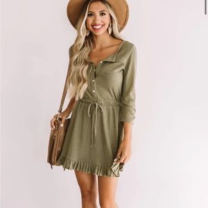 🎉HP 3X🎉Size Small Shop Impressions Sage Green Waffle Dress Tie Waist